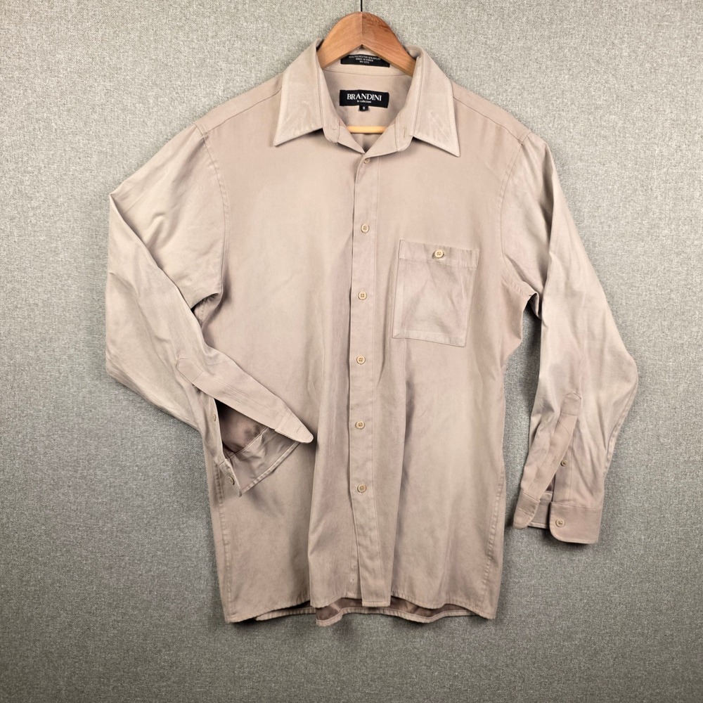 Brandini le collezioni Mens Tan Faux Suede Button Down Shirt Long Sleeve Size M